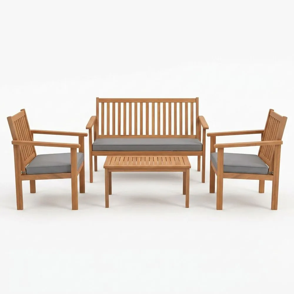 Set Mobili da Giardino in Legno di Acacia con Cuscini in Poliestere Grigi