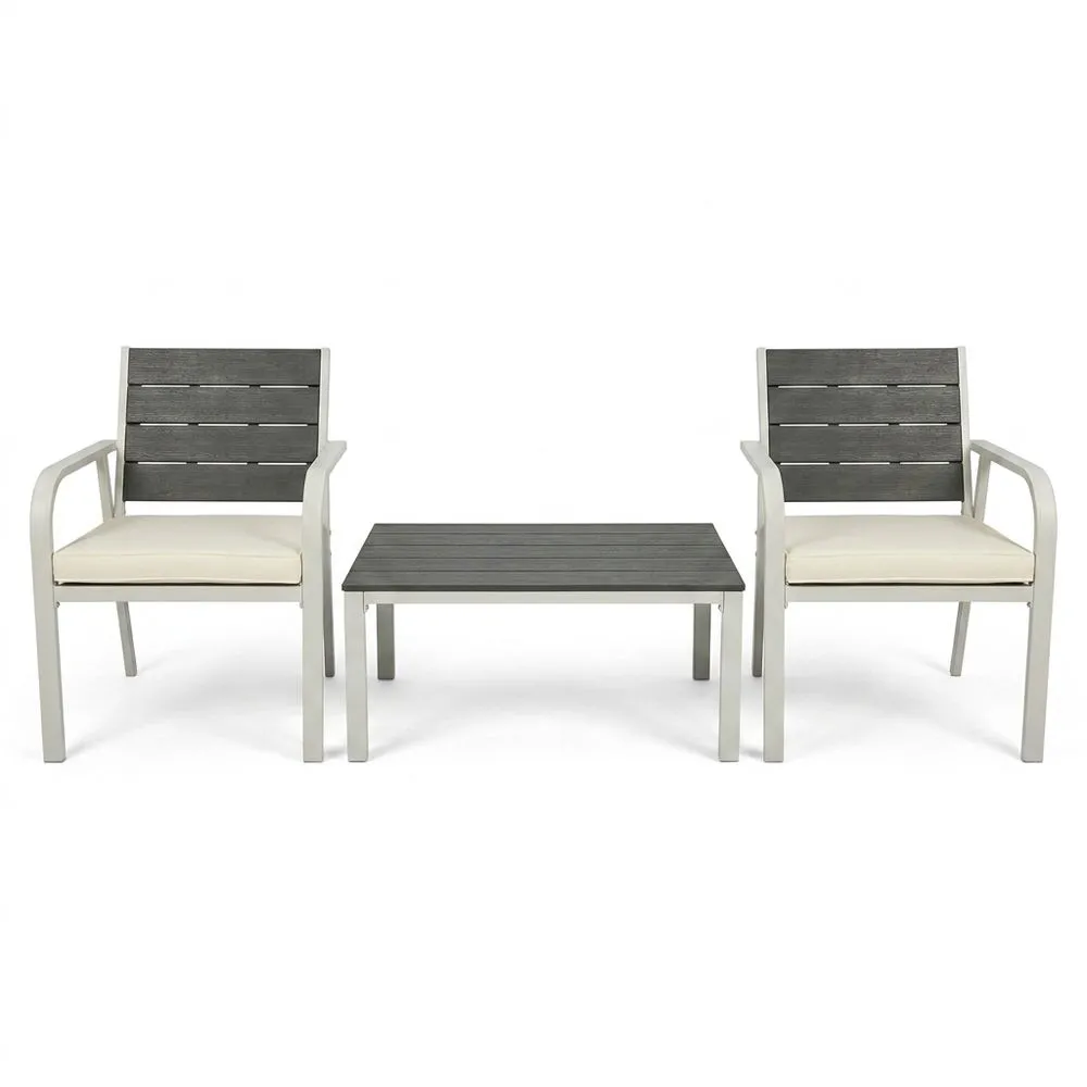 Set mobili da giardino in alluminio e poliestere 2 sedie 1 tavolo