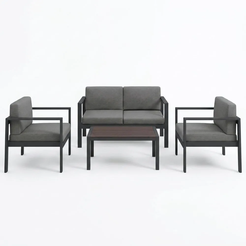 Set Mobili da Giardino in Alluminio e Poliestere Grigio 4 Pezzi