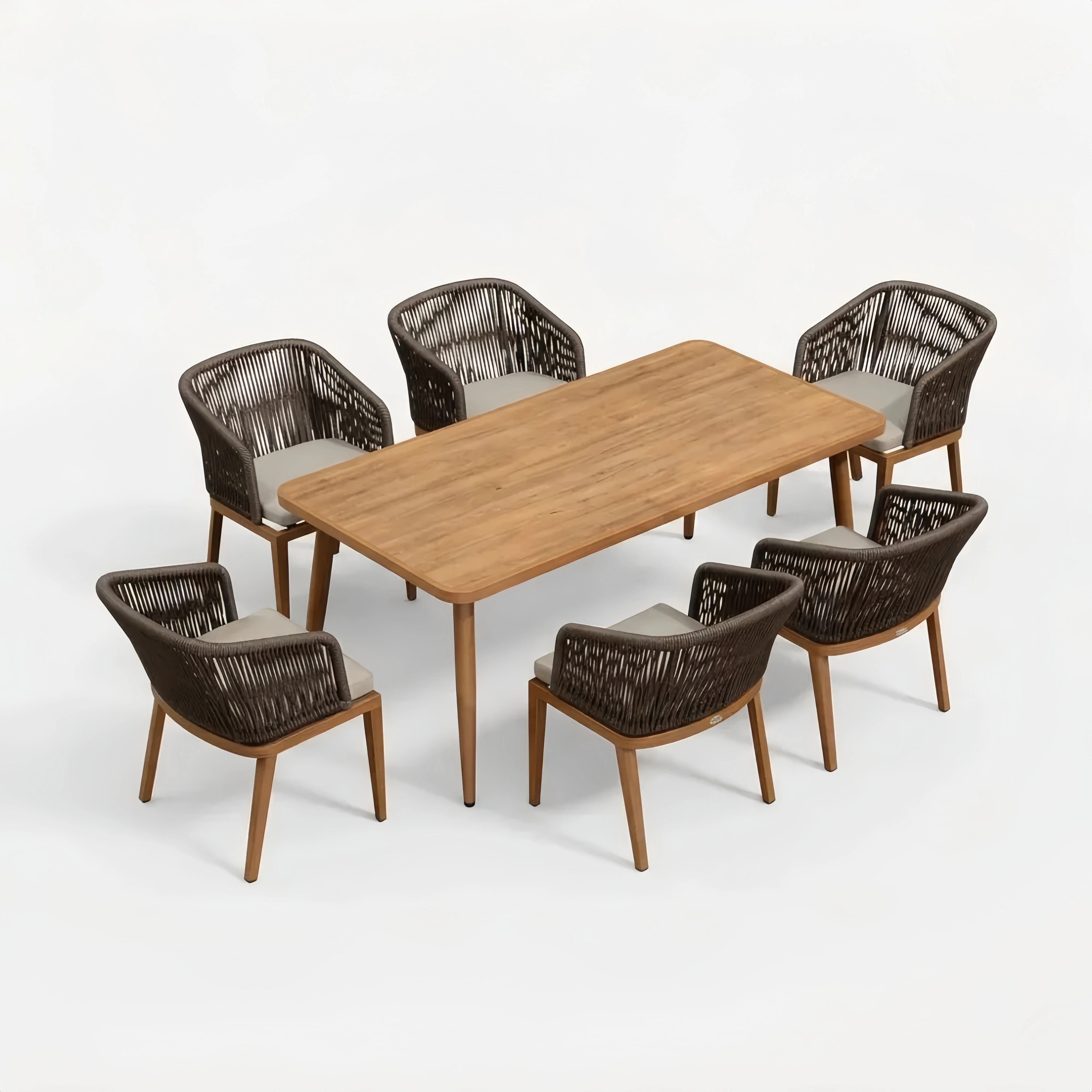 Set Pranzo Esterno in Legno di Teak e Rattan Sintetico con Cuscini