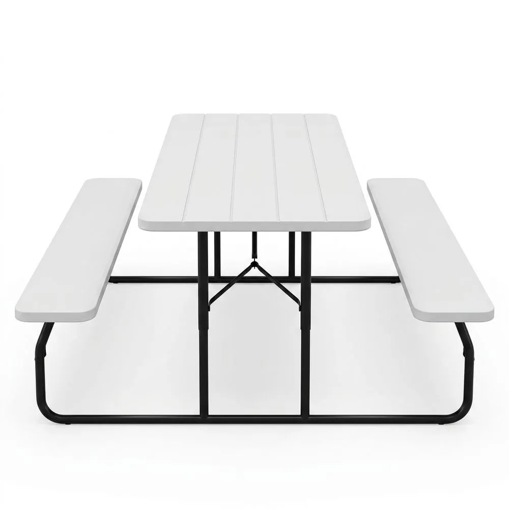 Tavolo e sedie da picnic in plastica HDPE bianca e acciaio