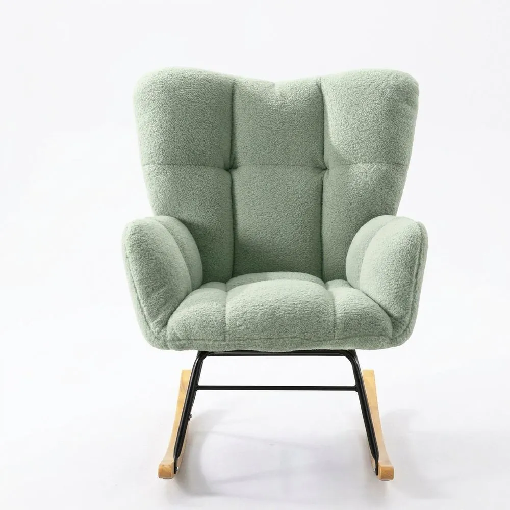 Sedia a dondolo in acciaio verde e legno di faggio