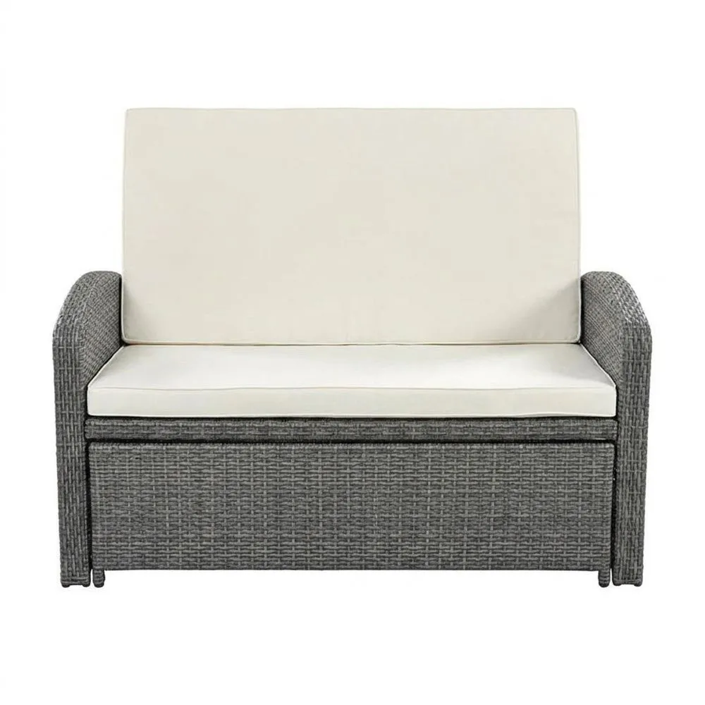 Divano Due Posti Rattan Sintetico Grigio Crema
