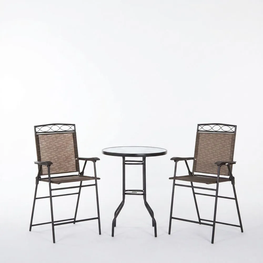 Set da Giardino Tavolo Vetro e Sedie in Acciaio e Textilene