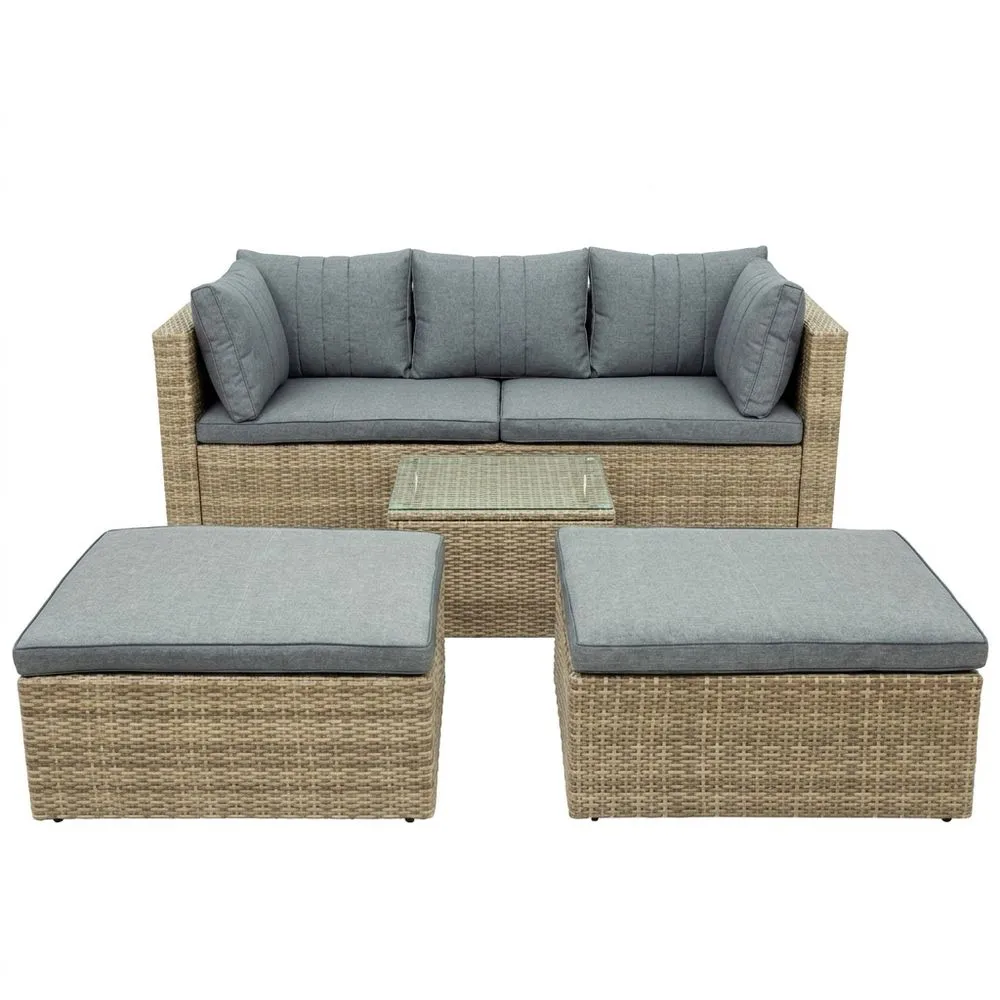Set Divano da Giardino in Rattan con Cuscini Grigi