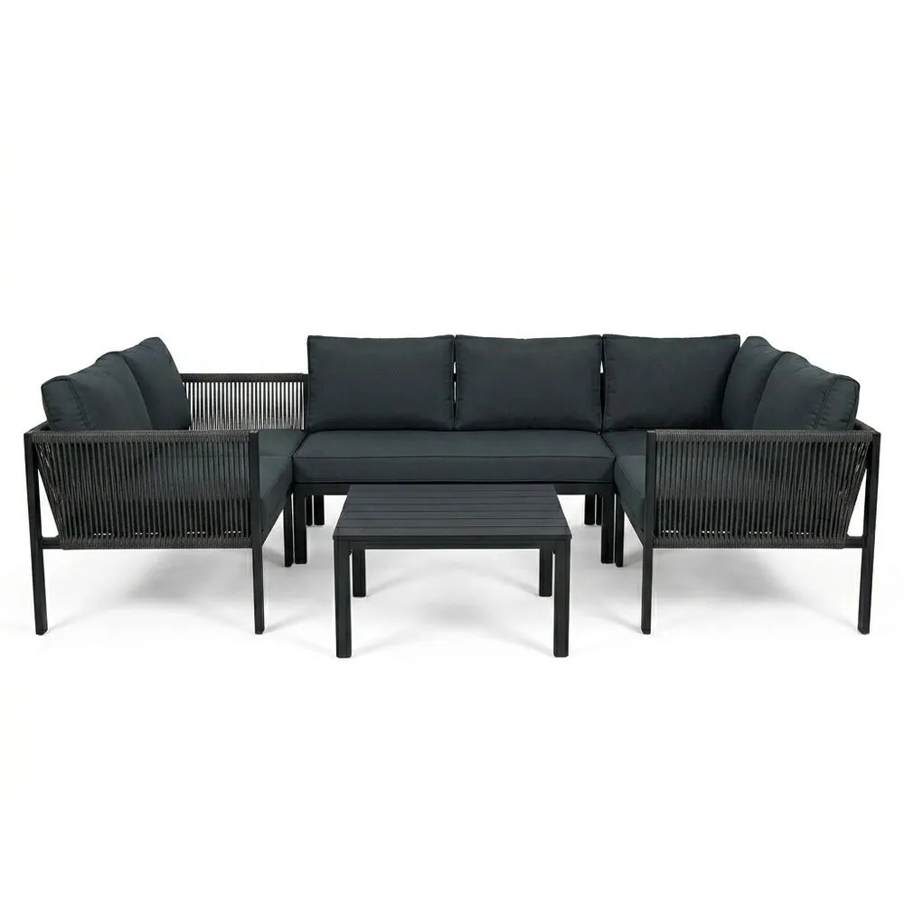Set di divani da giardino in alluminio nero e poliestere