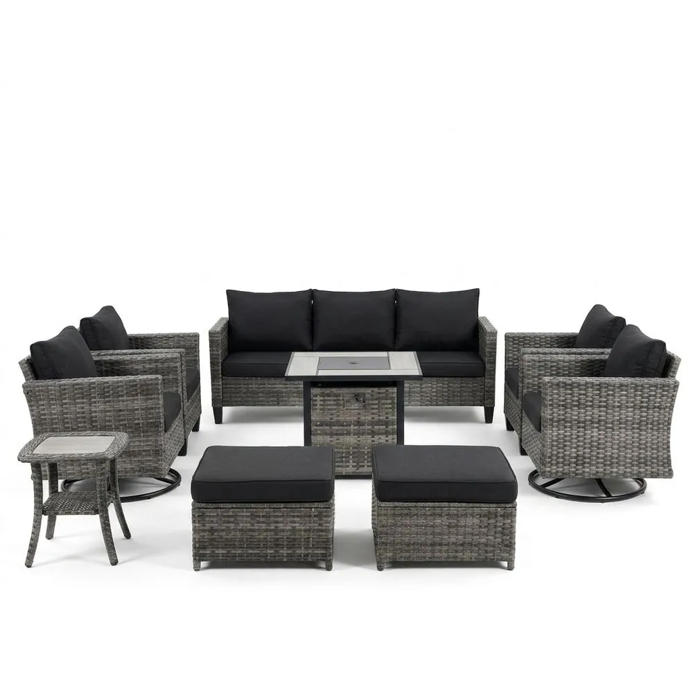 Set mobili da giardino in rattan sintetico con cuscini neri