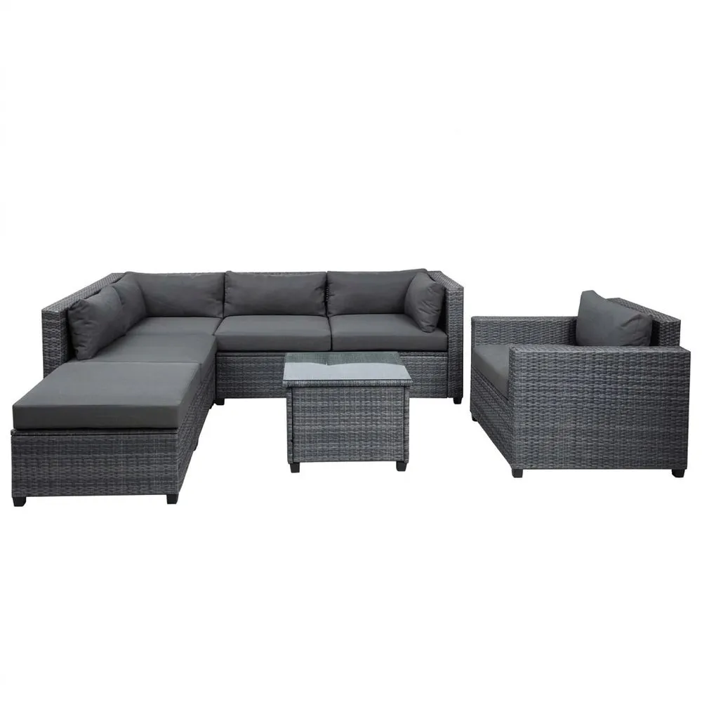 Set Divano da Giardino in Rattan Sintetico con Cuscini in Poliestere