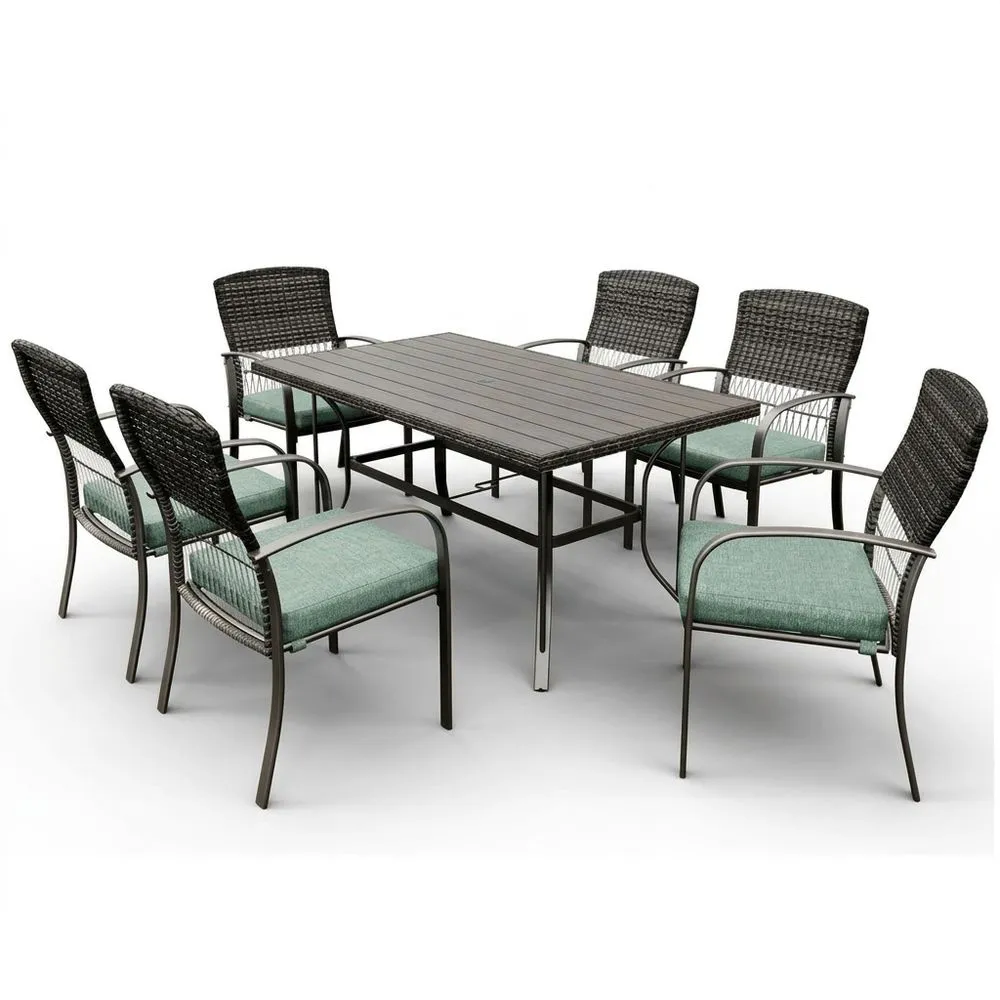 Set da Giardino in Alluminio con Sedie in Rattan e Cuscini Verdi