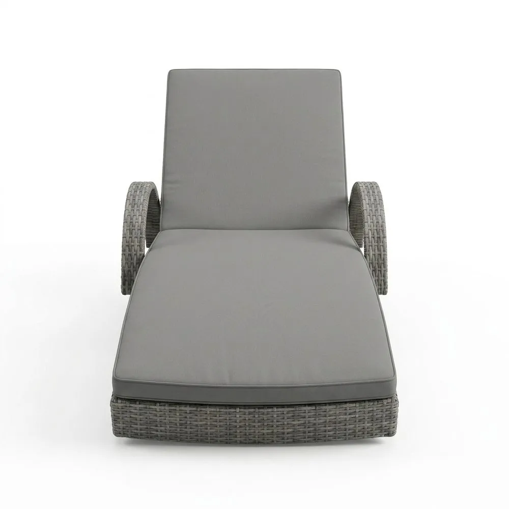 Sdraio da Giardino in Rattan Sintetico Grigio con Cuscino Impermeabile