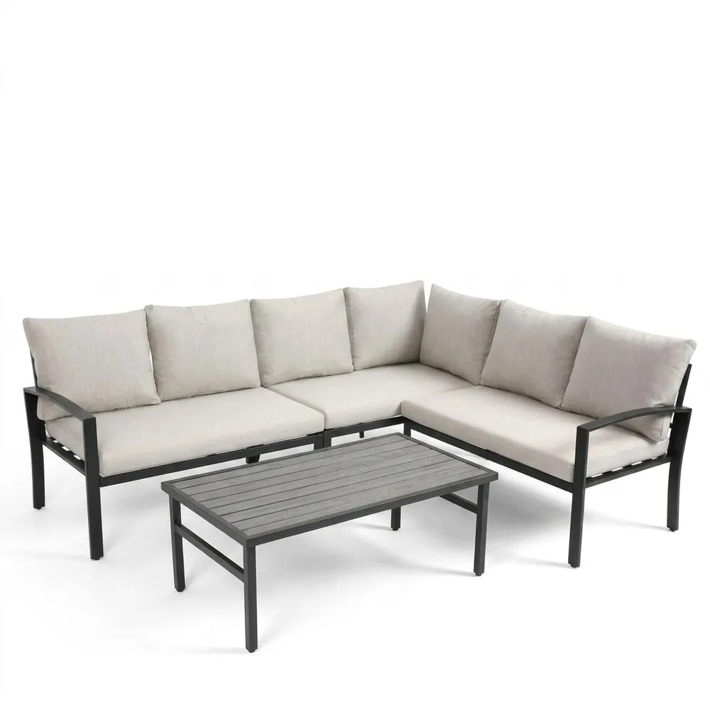 Set di divani angolari da esterno in alluminio e poliestere beige