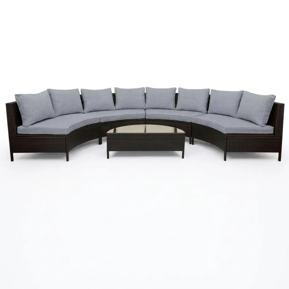 Set Divano Angolare da Esterno in Rattan con Cuscini in Tessuto Grigio