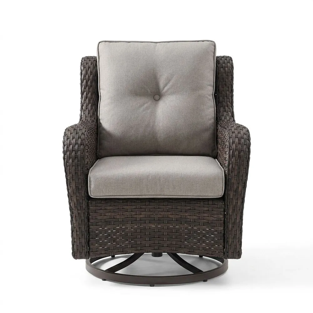 Poltrona Rotante da Esterno in Rattan Sintetico con Cuscini in Poliestere Grigi