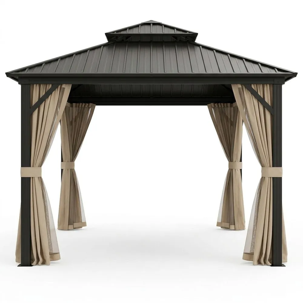 Gazebo in Alluminio con Tende in Poliestere 3x3 m Beige