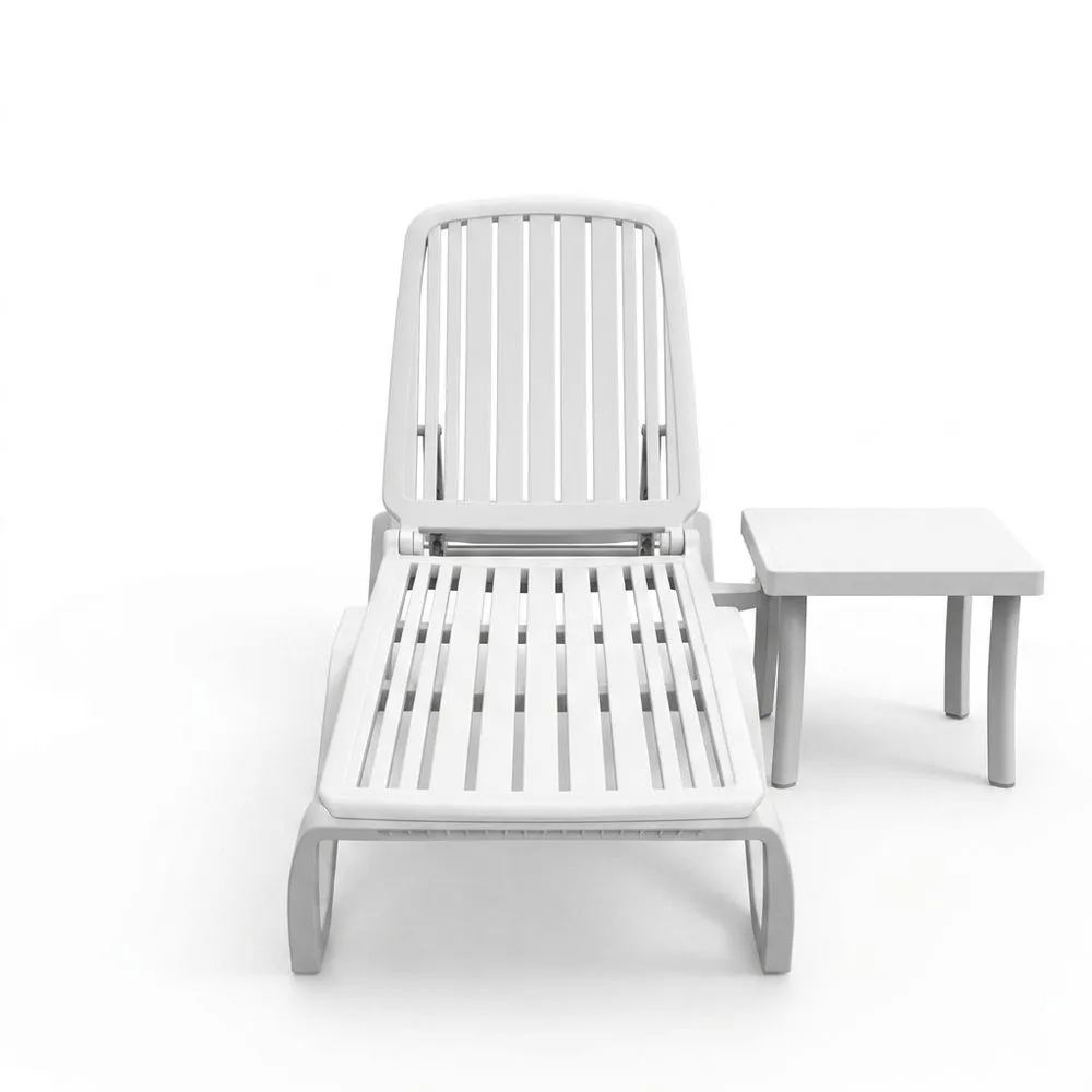 Set Lettino Prendisole e Tavolino in Polipropilene Bianco