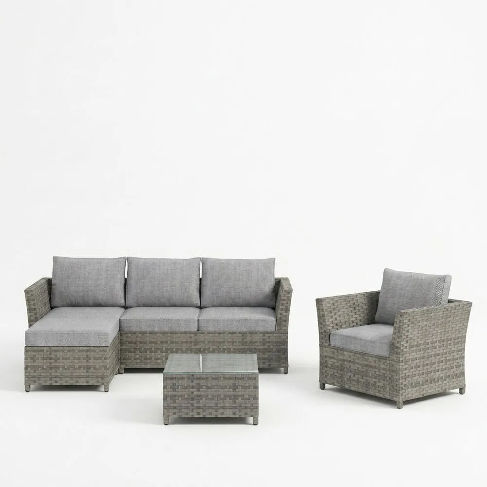 Set Salotto da Giardino in Rattan Sintetico Grigio con Cuscini