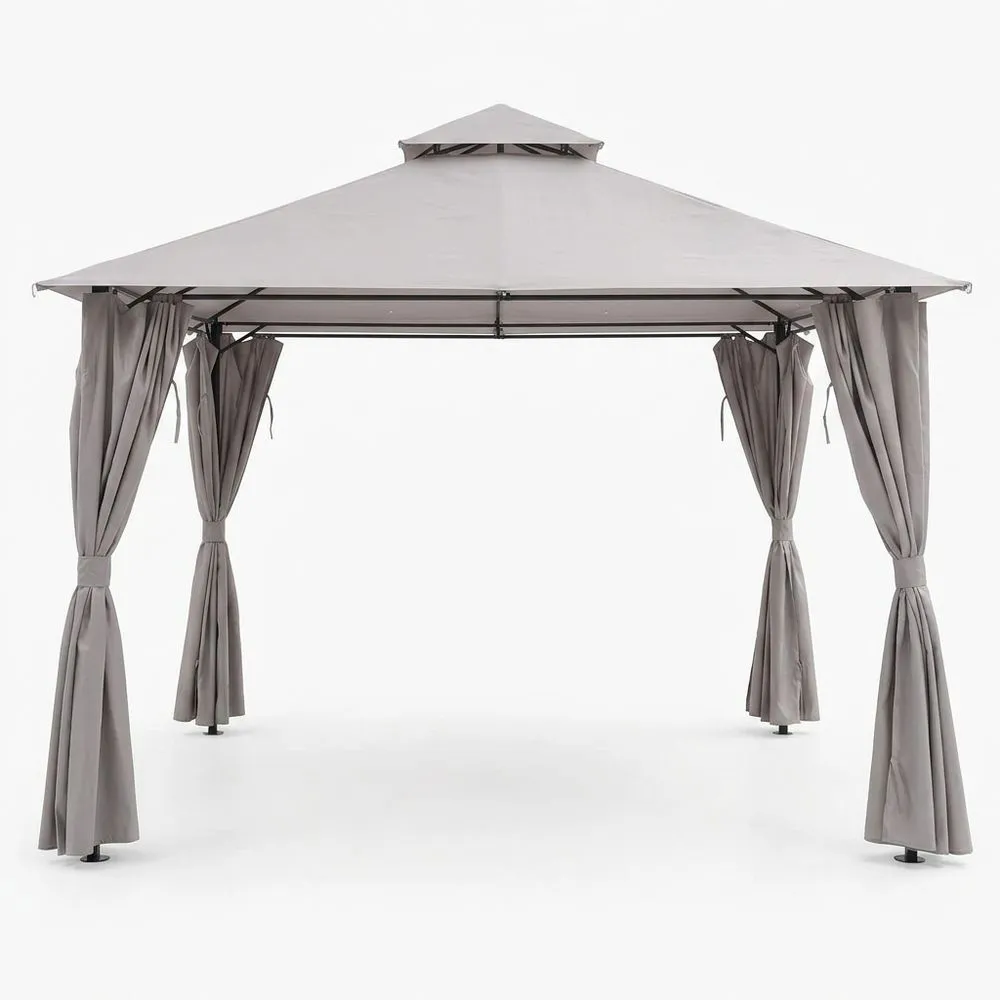 Gazebo da Giardino in Acciaio con Copertura in Poliestere Grigio 3x4 m
