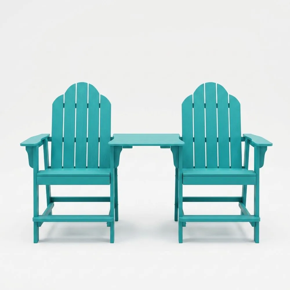 Set Sedia Adirondack in Polipropilene Turchese con Tavolino Integrato