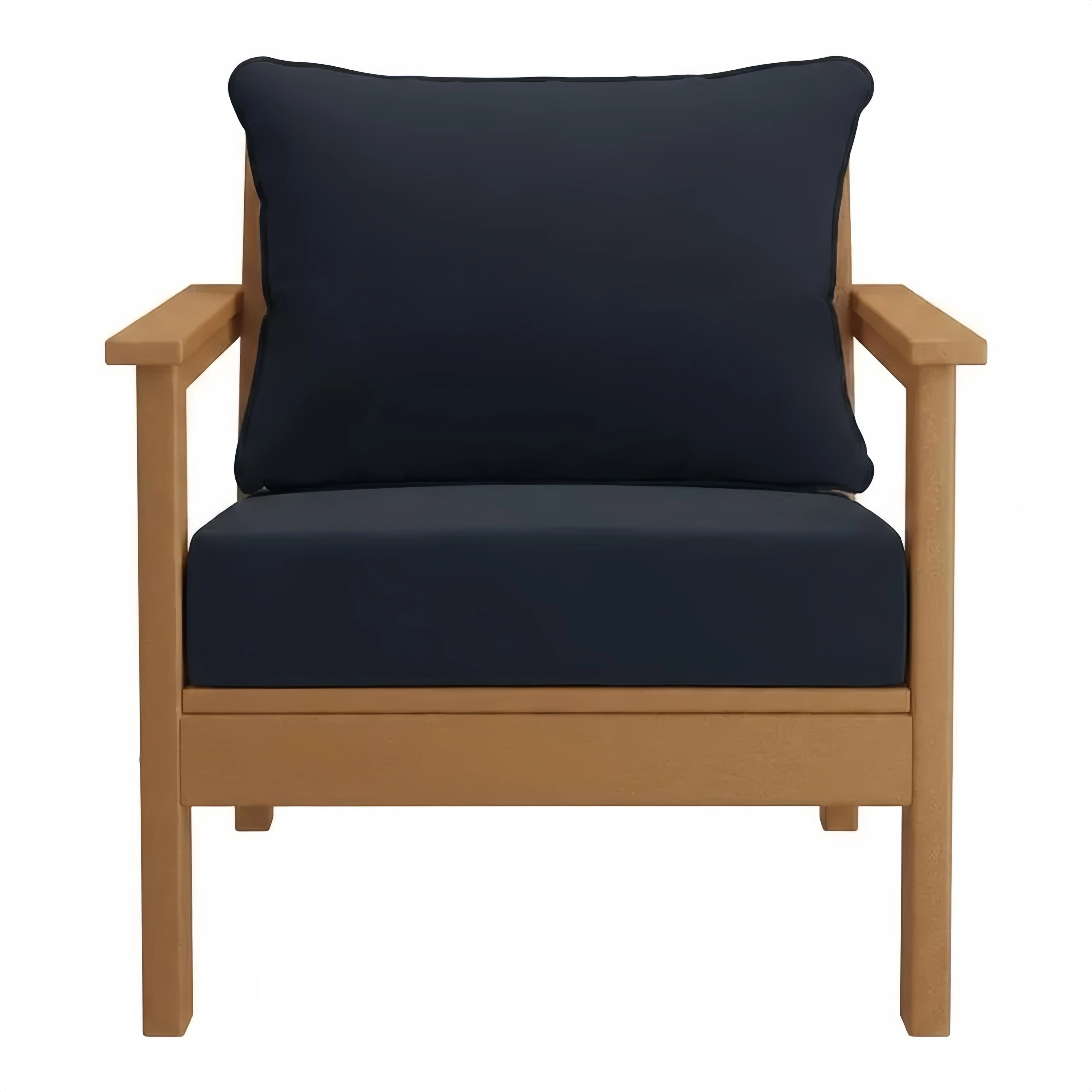 Poltrona in legno massello con cuscino blu 75x80x90 cm