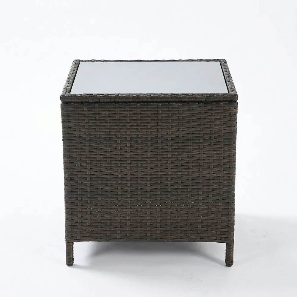 Tavolino da Giardino in Rattan con Piano in Vetro Temperato