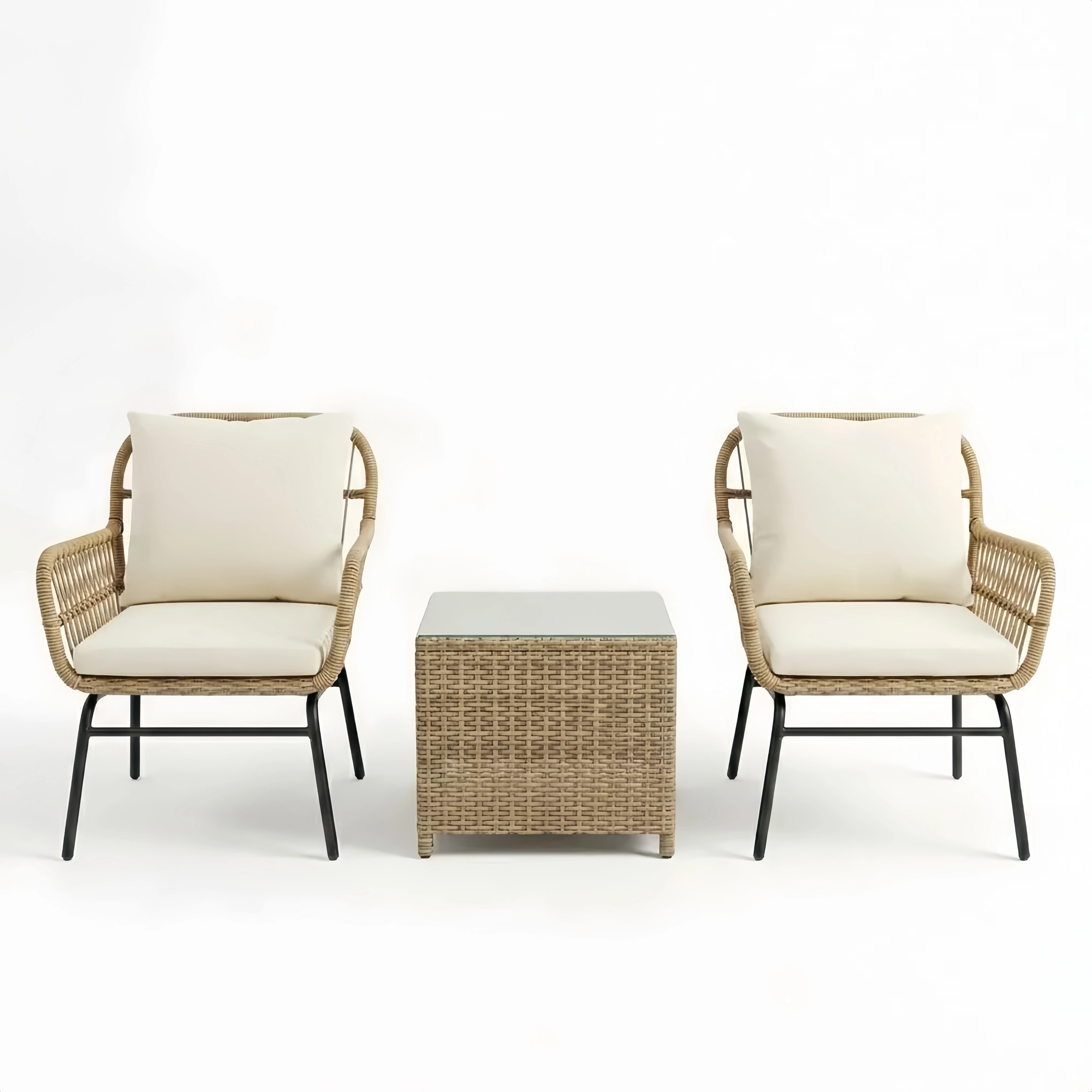 Set di Sedie da Giardino in Rattan Sintetico e Tavolino con Piano in Vetro