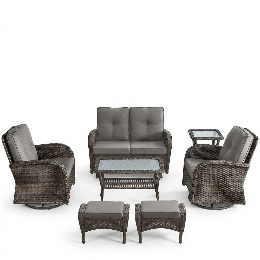 Set Arredo Giardino in Rattan con Cuscini Grigi