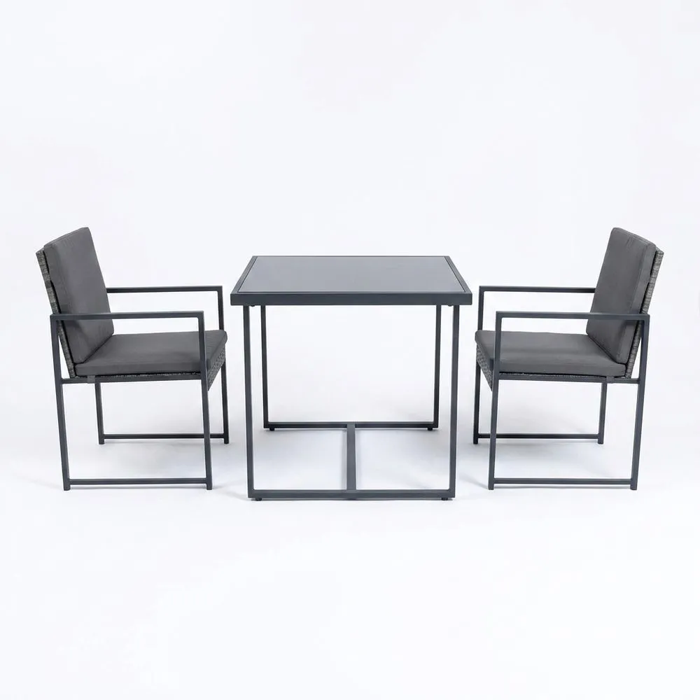 Set da Pranzo da Esterno in Alluminio e Vetro Quadrato Grigio con 2 Sedie