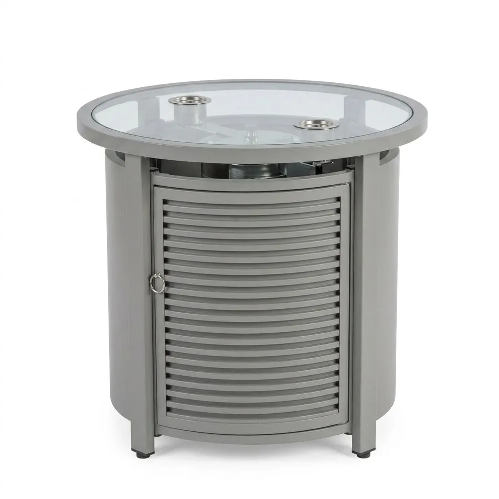 Tavolo Rotondo in Acciaio e Vetro Temperato Grigio