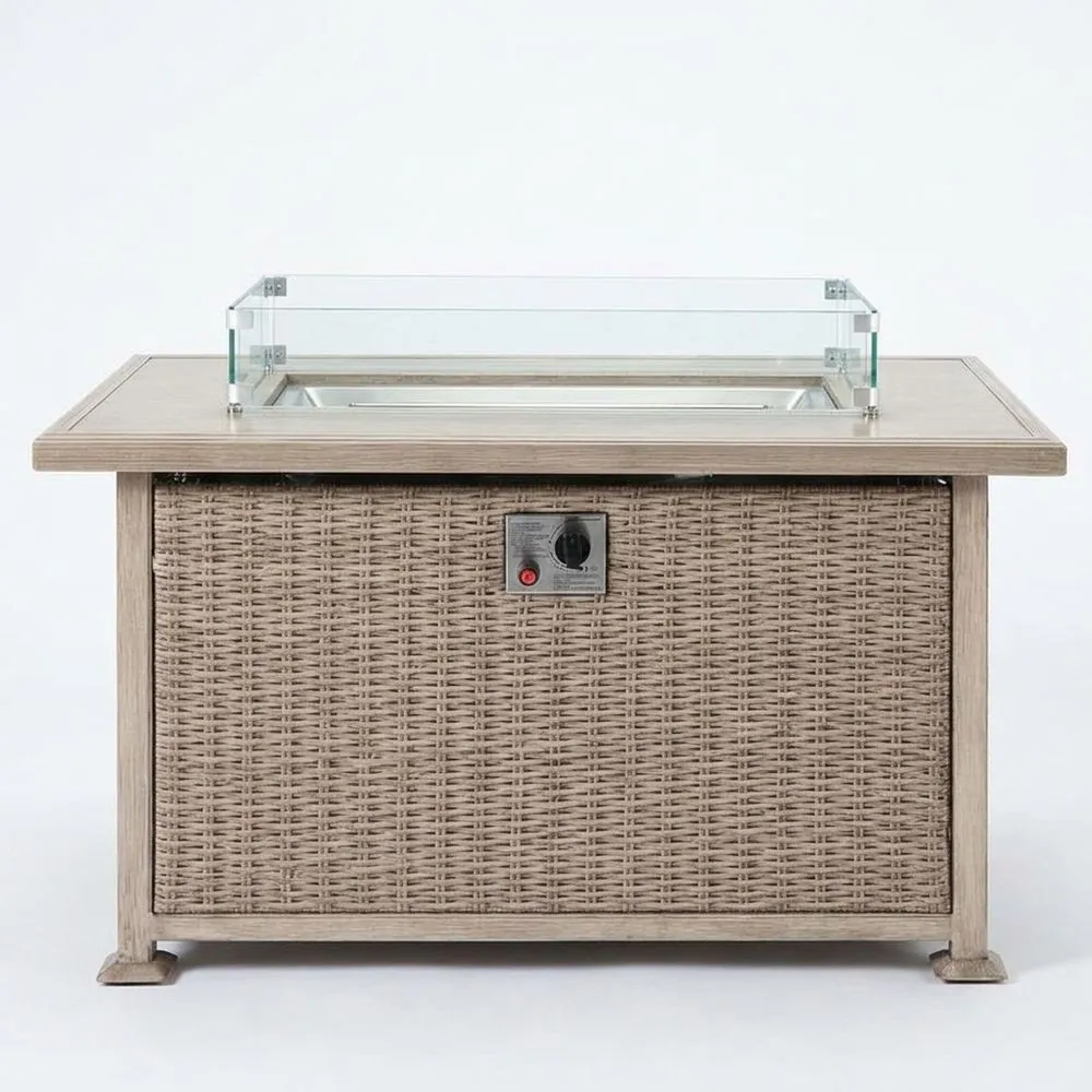 Tavolo da Fuoco in Rattan e Vetro Temperato