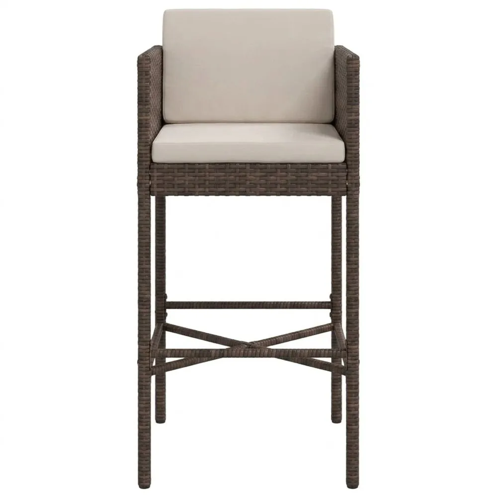 Sgabello da Bar in Rattan con Cuscini in Poliestere Marrone 120 cm