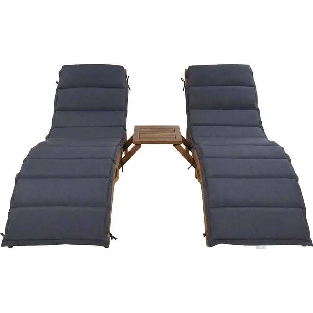 Set Sdraio in Legno Teak con Cuscini in Poliestere Grigio