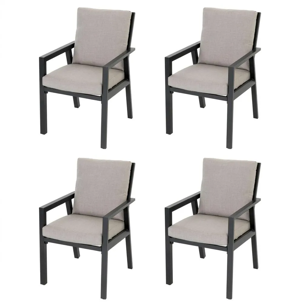 Set di 4 Sedie da Giardino in Alluminio con Cuscini
