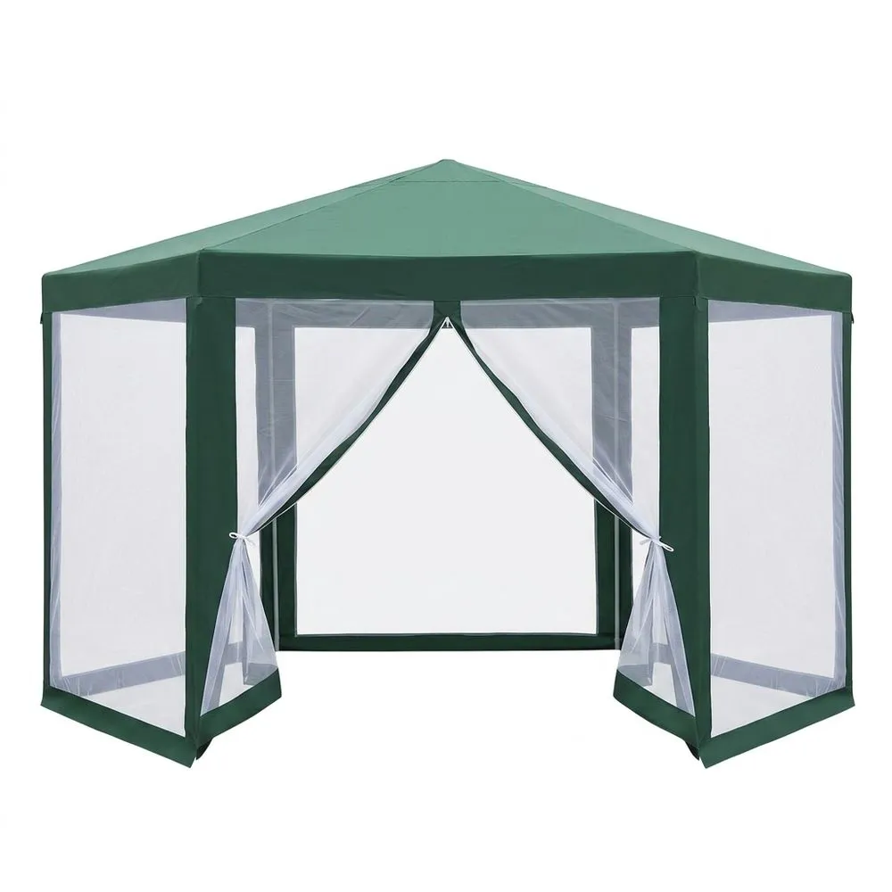 Gazebo Esagonale da Giardino in Acciaio e Tessuto Verde