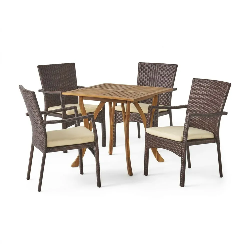 Set da pranzo quadrato per esterni in legno di acacia e rattan sintetico,