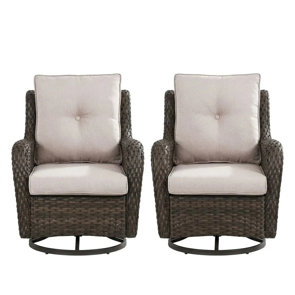 Set di 2 Poltrone in Rattan con Cuscini Beige