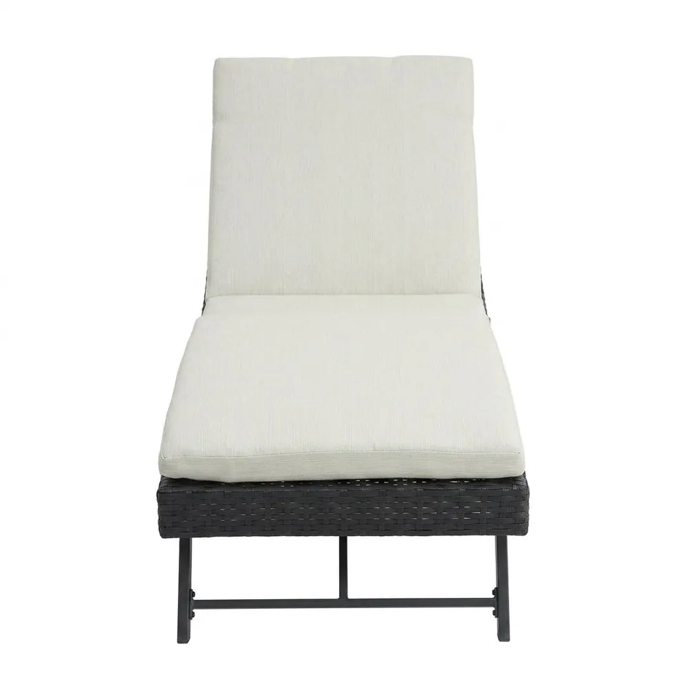 Sedia Sdraio in Acciaio e Polyrattan Nero con Cuscino Bianco
