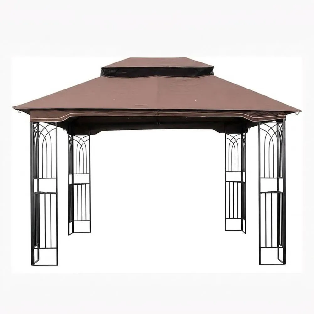 Gazebo da Giardino in Acciaio e Poliestere Marrone