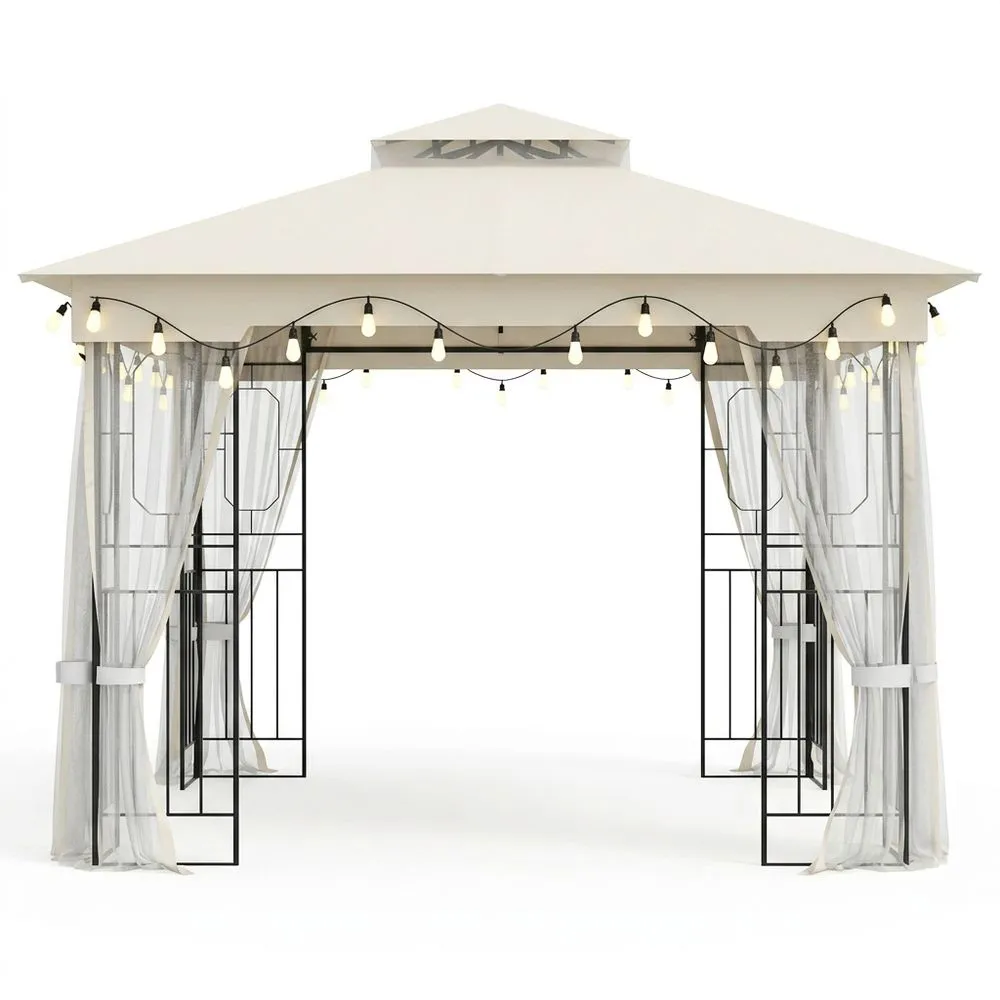 Gazebo da Giardino in Acciaio e Poliestere Bianco 300x400 cm