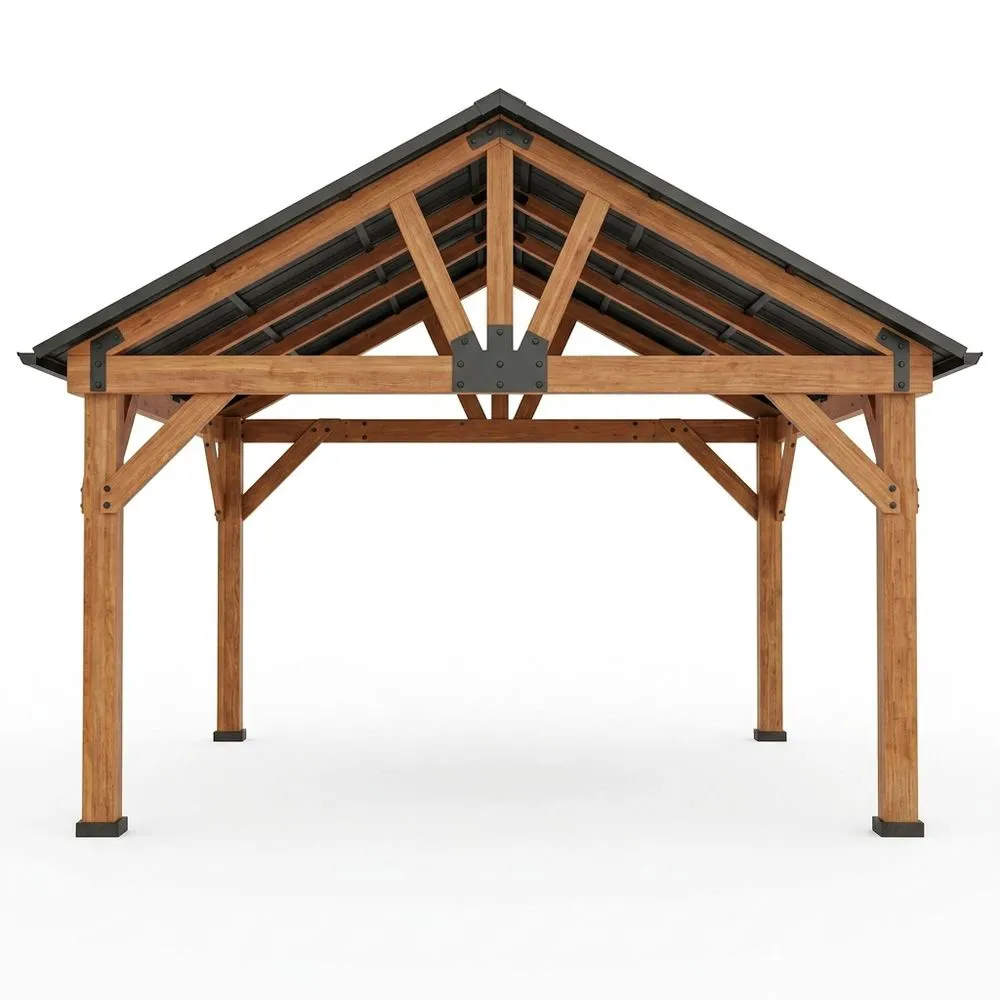 Gazebo in legno massello e acciaio zincato, 350x300x320 cm