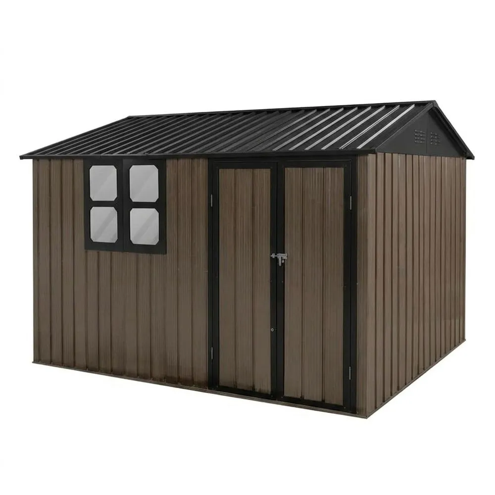 Casetta da giardino in acciaio zincato marrone con finestre
