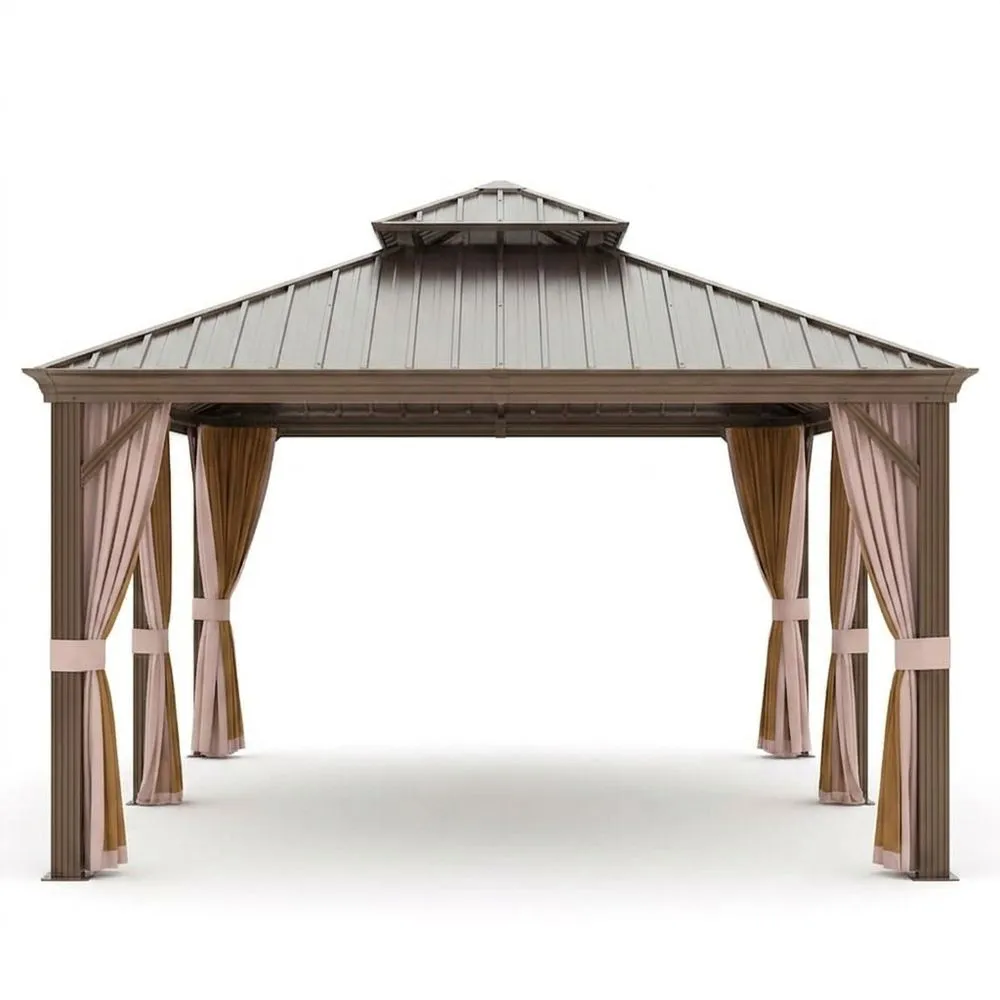 Gazebo in Alluminio con Tetto in Acciaio e Tende Laterali