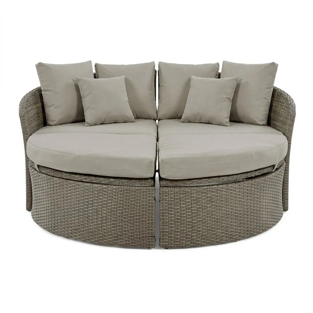 Divano da giardino modulare in rattan con cuscini beige