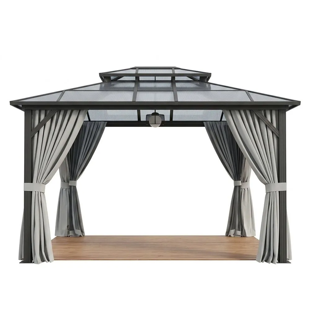 Tetto in policarbonato, struttura in lega di alluminio, tenda in tessuto grigio, 300x400x350 cm