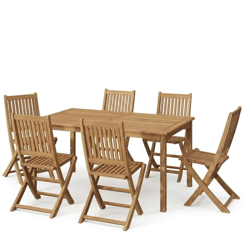 Set tavolo e 6 sedie pieghevoli in legno di acacia rettangolare