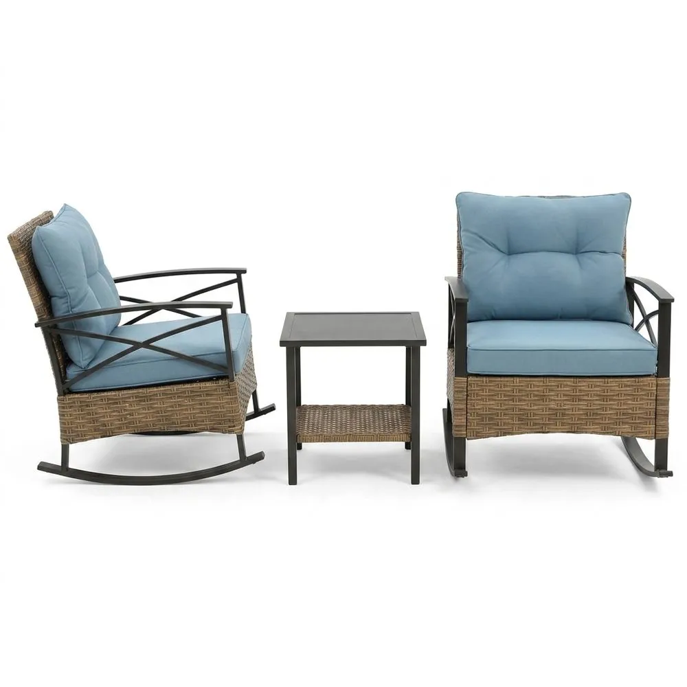 Set da Giardino in Rattan Sintetico con Cuscini Blu