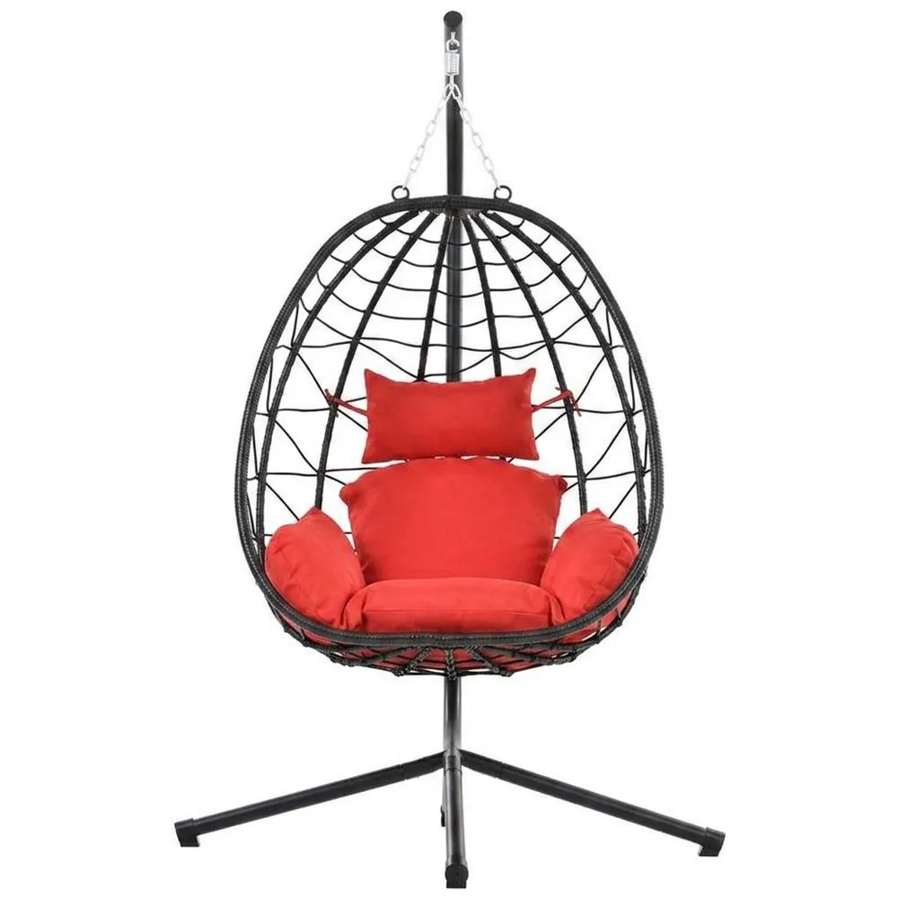 Sedia Amaca Sospesa in Rattan Sintetico con Cuscini in Poliestere