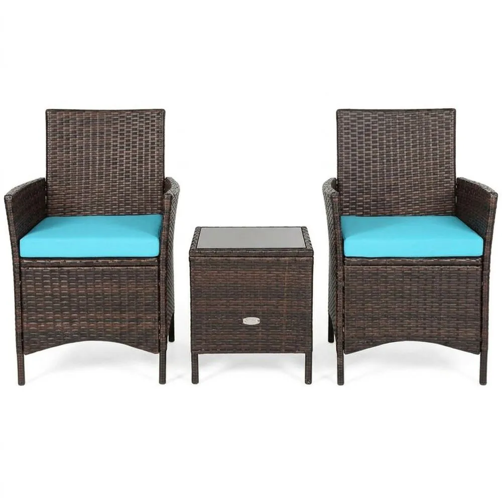 Set da Giardino in Rattan Sintetico con Cuscini Blu