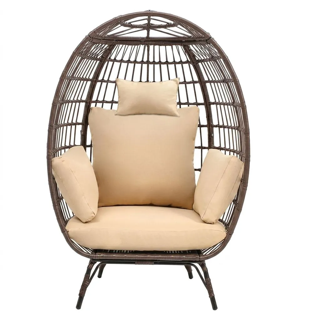 Poltrona Sospesa in Rattan Sintetico con Cuscini Beige