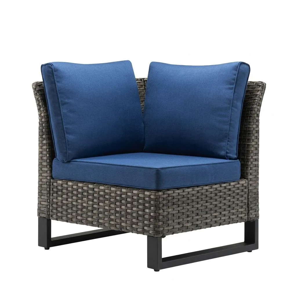 Poltrona Angolare in Rattan e Poliestere Blu