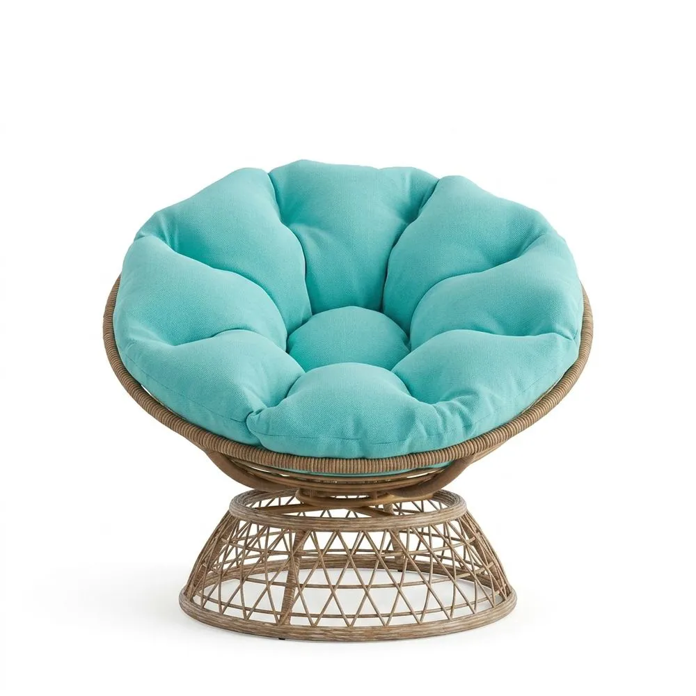 Poltrona Papasan in Rattan con Cuscino Turchese 98 cm